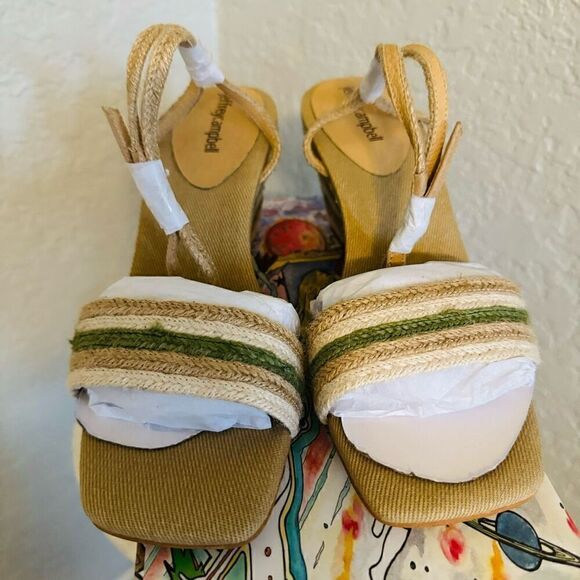 Jeffery Campbell Women's Sailboat Wedge Jute Sandals, Tan/Green, Size 9, NWT - Picture 4 of 13